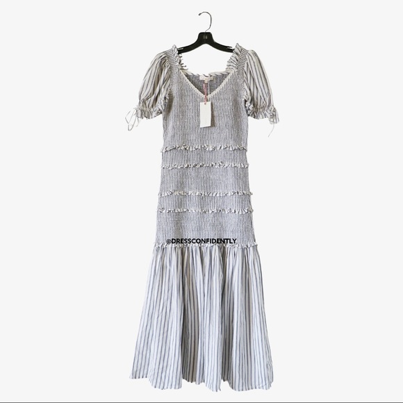 SOLD LoveShackFancy Thea Striped Smocked Dress - Picture 6 of 9